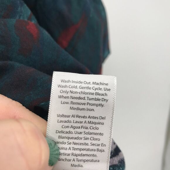 Terra & Sky Top Womens 0X 14W Plus Green Red Print Smocked Peplum 3/4 BellSleeve - Picture 6 of 10